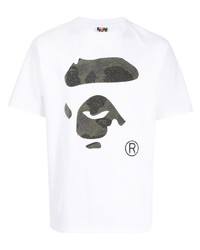 weißes bedrucktes T-Shirt mit einem Rundhalsausschnitt von A Bathing Ape