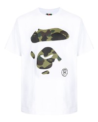 weißes bedrucktes T-Shirt mit einem Rundhalsausschnitt von A Bathing Ape