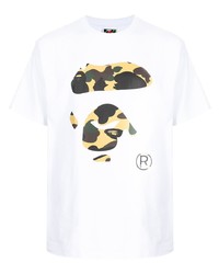 weißes bedrucktes T-Shirt mit einem Rundhalsausschnitt von A Bathing Ape