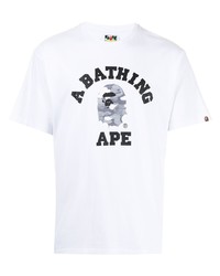 weißes bedrucktes T-Shirt mit einem Rundhalsausschnitt von A Bathing Ape