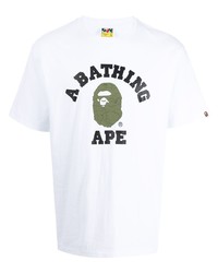 weißes bedrucktes T-Shirt mit einem Rundhalsausschnitt von A Bathing Ape