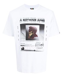 weißes bedrucktes T-Shirt mit einem Rundhalsausschnitt von A Bathing Ape