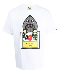 weißes bedrucktes T-Shirt mit einem Rundhalsausschnitt von A Bathing Ape