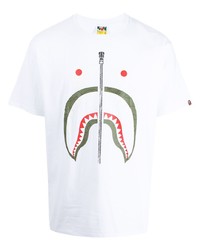 weißes bedrucktes T-Shirt mit einem Rundhalsausschnitt von A Bathing Ape