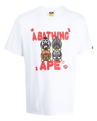 weißes bedrucktes T-Shirt mit einem Rundhalsausschnitt von A Bathing Ape