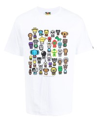 weißes bedrucktes T-Shirt mit einem Rundhalsausschnitt von A Bathing Ape