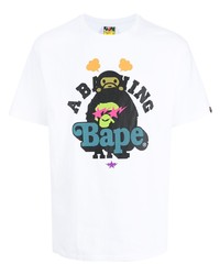 weißes bedrucktes T-Shirt mit einem Rundhalsausschnitt von A Bathing Ape