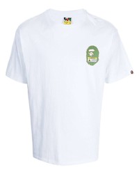 weißes bedrucktes T-Shirt mit einem Rundhalsausschnitt von A Bathing Ape