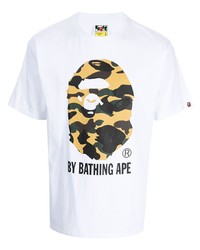 weißes bedrucktes T-Shirt mit einem Rundhalsausschnitt von A Bathing Ape