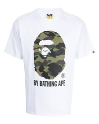 weißes bedrucktes T-Shirt mit einem Rundhalsausschnitt von A Bathing Ape