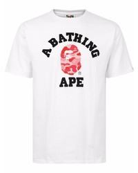 weißes bedrucktes T-Shirt mit einem Rundhalsausschnitt von A Bathing Ape