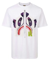 weißes bedrucktes T-Shirt mit einem Rundhalsausschnitt von A Bathing Ape