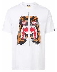 weißes bedrucktes T-Shirt mit einem Rundhalsausschnitt von A Bathing Ape