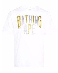 weißes bedrucktes T-Shirt mit einem Rundhalsausschnitt von A Bathing Ape