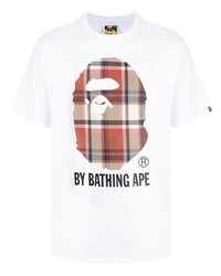 weißes bedrucktes T-Shirt mit einem Rundhalsausschnitt von A Bathing Ape