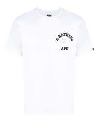 weißes bedrucktes T-Shirt mit einem Rundhalsausschnitt von A Bathing Ape