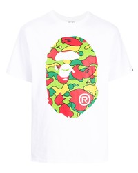 weißes bedrucktes T-Shirt mit einem Rundhalsausschnitt von A Bathing Ape