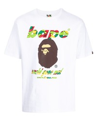 weißes bedrucktes T-Shirt mit einem Rundhalsausschnitt von A Bathing Ape