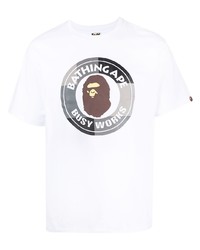 weißes bedrucktes T-Shirt mit einem Rundhalsausschnitt von A Bathing Ape