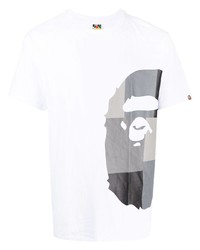 weißes bedrucktes T-Shirt mit einem Rundhalsausschnitt von A Bathing Ape