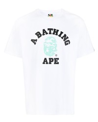 weißes bedrucktes T-Shirt mit einem Rundhalsausschnitt von A Bathing Ape