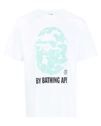 weißes bedrucktes T-Shirt mit einem Rundhalsausschnitt von A Bathing Ape