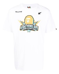 weißes bedrucktes T-Shirt mit einem Rundhalsausschnitt von A Bathing Ape