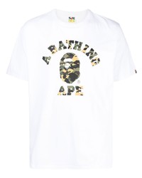 weißes bedrucktes T-Shirt mit einem Rundhalsausschnitt von A Bathing Ape