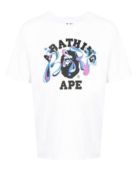 weißes bedrucktes T-Shirt mit einem Rundhalsausschnitt von A Bathing Ape