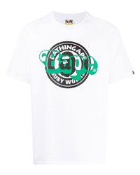 weißes bedrucktes T-Shirt mit einem Rundhalsausschnitt von A Bathing Ape