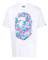 weißes bedrucktes T-Shirt mit einem Rundhalsausschnitt von A Bathing Ape