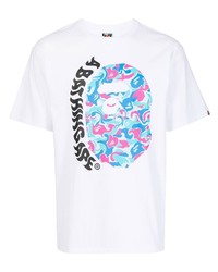 weißes bedrucktes T-Shirt mit einem Rundhalsausschnitt von A Bathing Ape