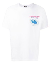 weißes bedrucktes T-Shirt mit einem Rundhalsausschnitt von A Bathing Ape