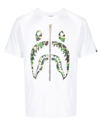 weißes bedrucktes T-Shirt mit einem Rundhalsausschnitt von A Bathing Ape