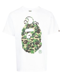 weißes bedrucktes T-Shirt mit einem Rundhalsausschnitt von A Bathing Ape