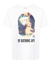 weißes bedrucktes T-Shirt mit einem Rundhalsausschnitt von A Bathing Ape