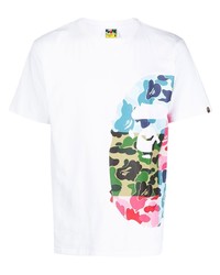 weißes bedrucktes T-Shirt mit einem Rundhalsausschnitt von A Bathing Ape