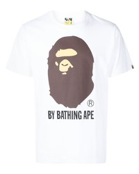 weißes bedrucktes T-Shirt mit einem Rundhalsausschnitt von A Bathing Ape