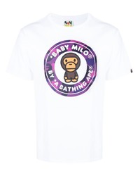 weißes bedrucktes T-Shirt mit einem Rundhalsausschnitt von A Bathing Ape