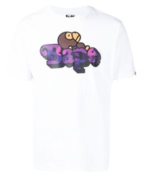 weißes bedrucktes T-Shirt mit einem Rundhalsausschnitt von A Bathing Ape