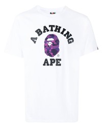 weißes bedrucktes T-Shirt mit einem Rundhalsausschnitt von A Bathing Ape