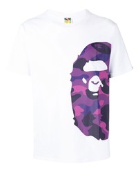 weißes bedrucktes T-Shirt mit einem Rundhalsausschnitt von A Bathing Ape