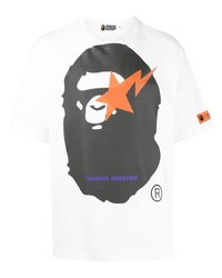 weißes bedrucktes T-Shirt mit einem Rundhalsausschnitt von A Bathing Ape