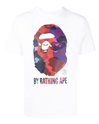 weißes bedrucktes T-Shirt mit einem Rundhalsausschnitt von A Bathing Ape