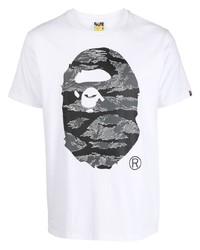 weißes bedrucktes T-Shirt mit einem Rundhalsausschnitt von A Bathing Ape