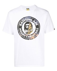 weißes bedrucktes T-Shirt mit einem Rundhalsausschnitt von A Bathing Ape