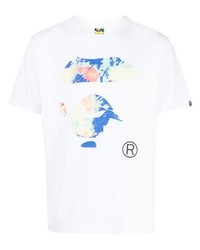 weißes bedrucktes T-Shirt mit einem Rundhalsausschnitt von A Bathing Ape