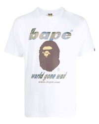 weißes bedrucktes T-Shirt mit einem Rundhalsausschnitt von A Bathing Ape