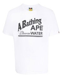 weißes bedrucktes T-Shirt mit einem Rundhalsausschnitt von A Bathing Ape