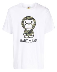 weißes bedrucktes T-Shirt mit einem Rundhalsausschnitt von A Bathing Ape